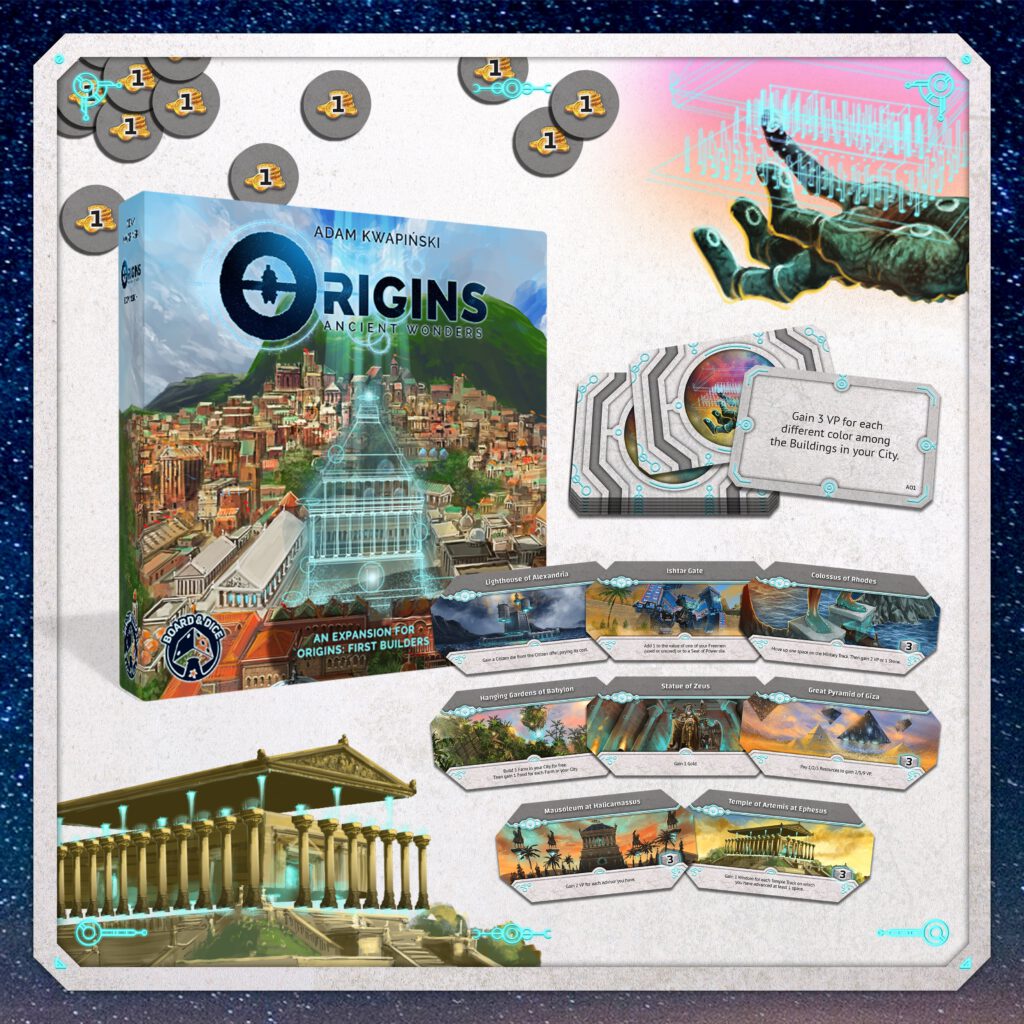 Jeudice - Pixie Games - Board&dice - Origin First Builders - Extension - Ancient Wonders